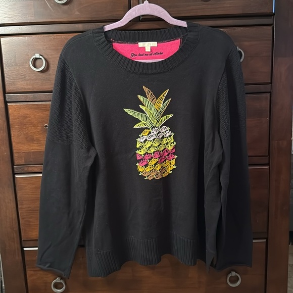 Lisa Todd Black Sweater with Colorful Pineapple Design size 1X - Picture 3 of 11